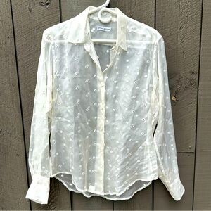 Jill McGowan Women’s Silk Beth Sheer Blouse Shirt Cream Sequins Embroidery M